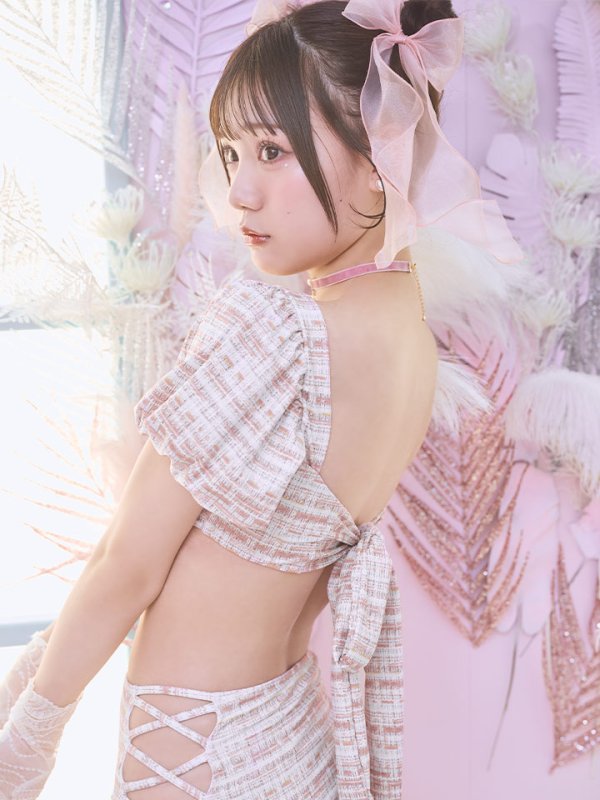 画像7: 【即日発送】【ビキニ】【水着】パフスリーブ 2way ツイードプリント ビキニ 2点セット[YMT] (7)