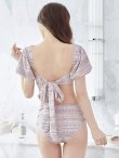 画像6: 【ビキニ】【水着】パフスリーブ 2way ツイードプリント ビキニ 2点セット[YMT] (6)