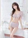 画像7: 【ビキニ】【水着】パフスリーブ 2way ツイードプリント ビキニ 2点セット[YMT] (7)