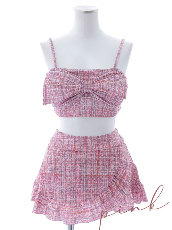 画像43: 【即日発送】【ビキニ】【水着】2WAYツイード柄ビッグリボンビキニ 2点セット[YMT] (43)