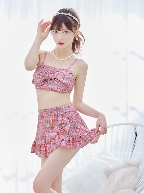 画像34: 【即日発送】【ビキニ】【水着】2WAYツイード柄ビッグリボンビキニ 2点セット[YMT] (34)