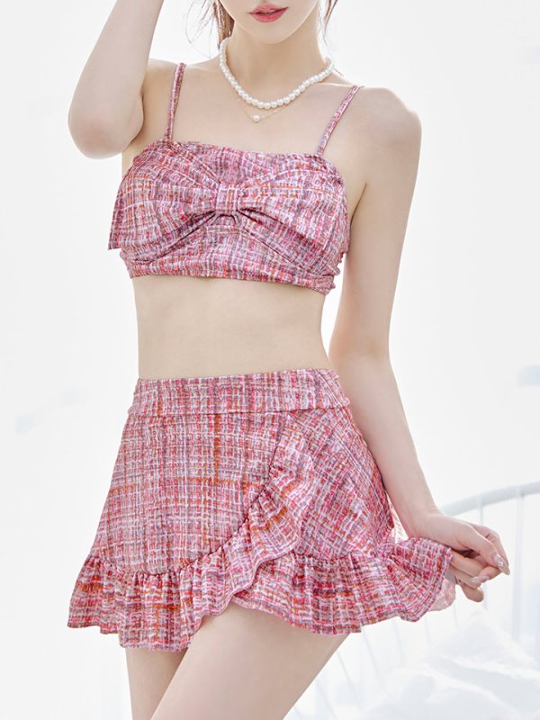 画像38: 【即日発送】【ビキニ】【水着】2WAYツイード柄ビッグリボンビキニ 2点セット[YMT] (38)