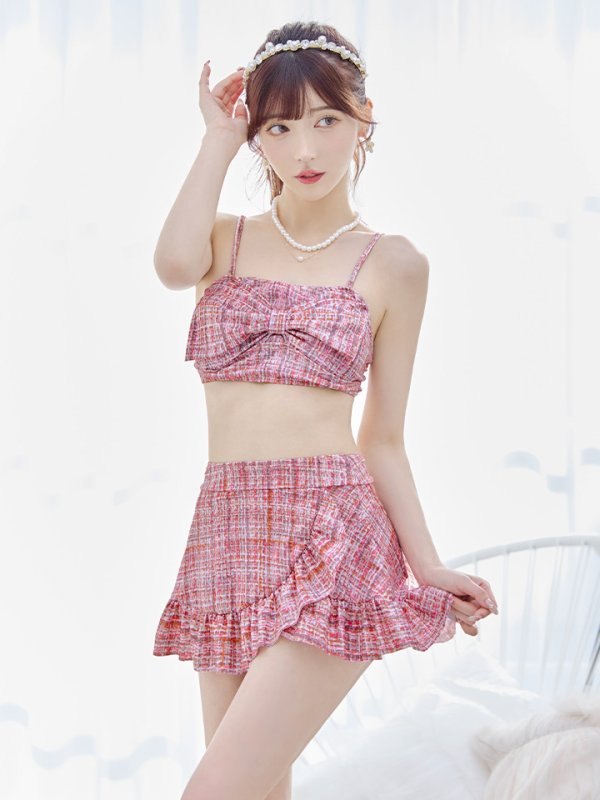 画像26: 【即日発送】【ビキニ】【水着】2WAYツイード柄ビッグリボンビキニ 2点セット[YMT] (26)