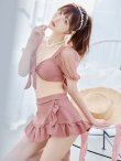 画像14: 【即日発送！】【ビキニ】ドットシアースリーブスカート付きビキニ 3点セット【水着】[YMT] (14)