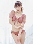 画像6: 【即日発送！】【ビキニ】ドットシアースリーブスカート付きビキニ 3点セット【水着】[YMT] (6)