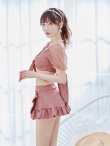 画像10: 【即日発送！】【ビキニ】ドットシアースリーブスカート付きビキニ 3点セット【水着】[YMT] (10)