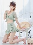 画像44: 【即日発送！】【ビキニ】ドットシアースリーブスカート付きビキニ 3点セット【水着】[YMT] (44)