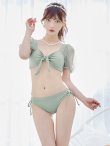 画像45: 【即日発送！】【ビキニ】ドットシアースリーブスカート付きビキニ 3点セット【水着】[YMT] (45)