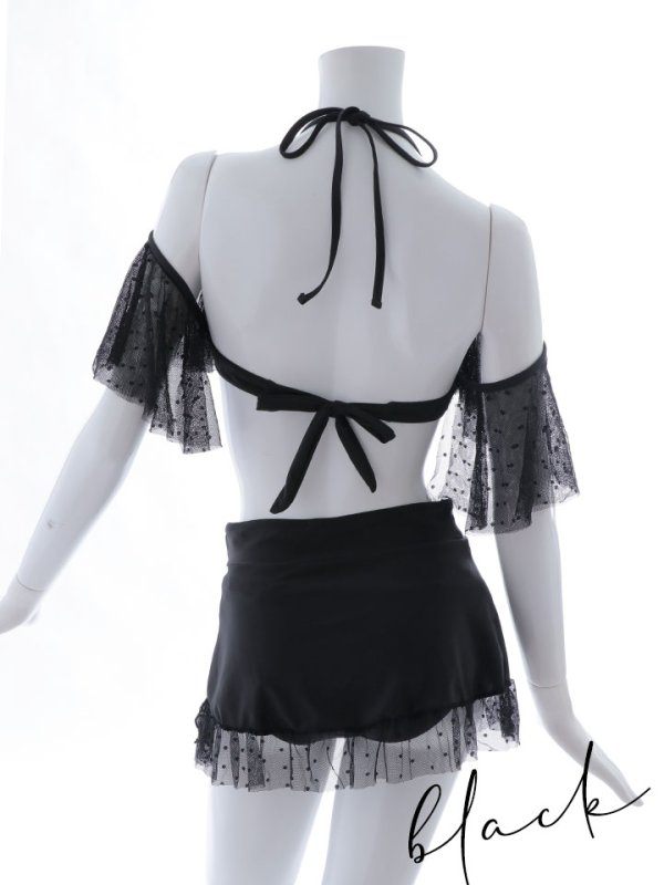 画像21: 【即日発送】【ビキニ】ドットシアーオフショルスカート付きビキニ 3点セット【水着】[YMT] (21)