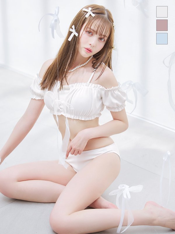 画像18: 【即日発送】【ビキニ】【水着】袖付きシャーリングトップス 4点セット[YMT] (18)