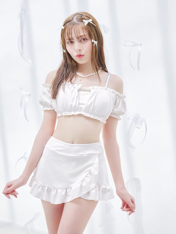 画像32: 【即日発送】【ビキニ】【水着】袖付きシャーリングトップス 4点セット[YMT] (32)