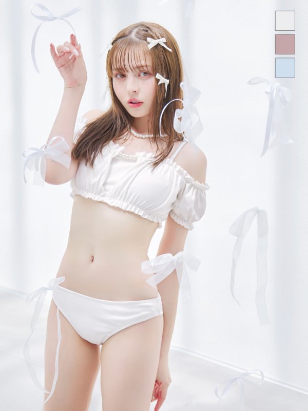 画像19: 【即日発送】【ビキニ】【水着】袖付きシャーリングトップス 4点セット[YMT] (19)