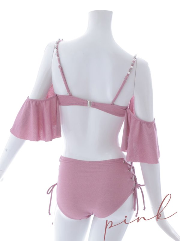 画像41: 【即日発送】【ビキニ】【水着】ハイウエストビッグラメリボン&ビジューキャミソールビキニ 2点セット[YMT] (41)