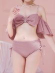画像34: 【ビキニ】【水着】ハイウエストビッグラメリボン&ビジューキャミソールビキニ 2点セット【予約 / 6月下旬発送予定】[YMT] (34)