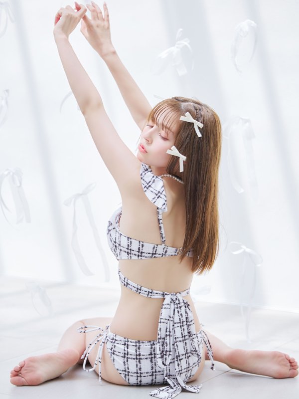 画像17: 【即日発送！】【ビキニ】バックリボン肩フリルツイード柄ビキニ 2点セット【水着】[YMT] (17)