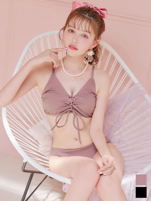 画像1: 【即日発送!】【ビキニ】【水着】レースアップトライアングルビキニ 2点セット[YMT] (1)