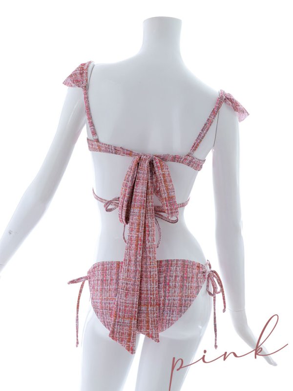 画像26: 【即日発送】【ビキニ】【水着】肩フリルツイード柄ビキニ 2点セット[YMT] (26)