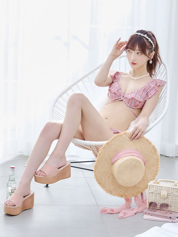 画像3: 【即日発送】【ビキニ】【水着】肩フリルツイード柄ビキニ 2点セット[YMT] (3)