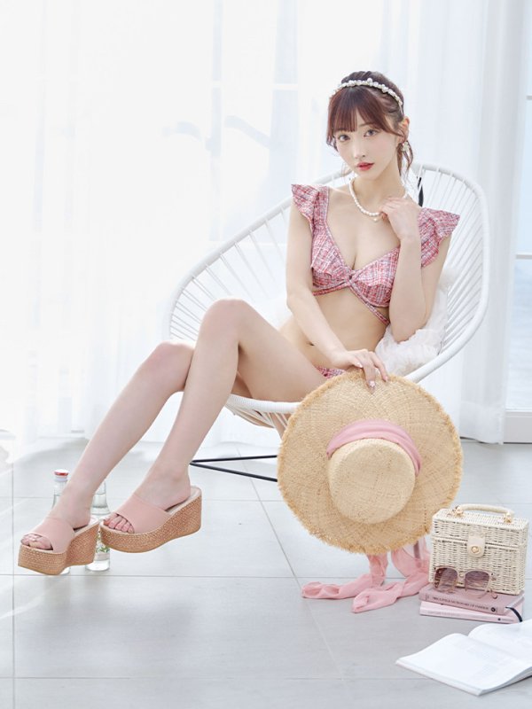 画像8: 【即日発送】【ビキニ】【水着】肩フリルツイード柄ビキニ 2点セット[YMT] (8)