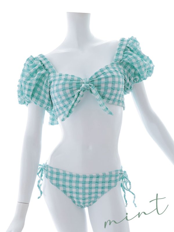 画像42: 【即日発送！】【ビキニ】【水着】ギンガムチェックパフスリビキニ 2点セット[YMT] (42)