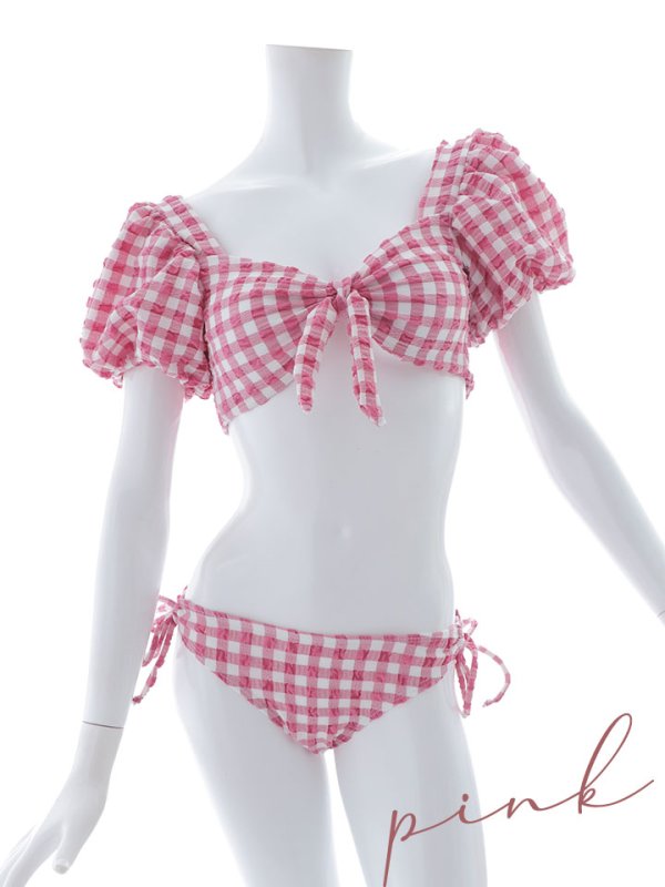 画像43: 【即日発送！】【ビキニ】【水着】ギンガムチェックパフスリビキニ 2点セット[YMT] (43)