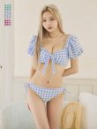 画像1: 【即日発送！】【ビキニ】【水着】ギンガムチェックパフスリビキニ 2点セット[YMT] (1)