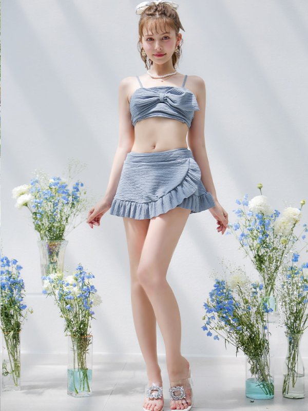 画像15: 【即日発送！】【ビキニ】【水着】ワッフル生地ビッグリボンビキニ 4点セット[YMT] (15)