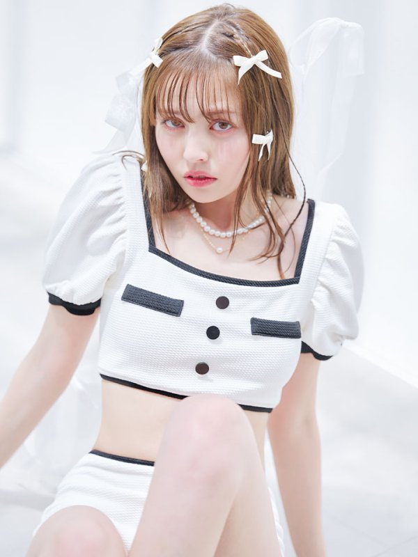 画像11: 【即日発送！】【ビキニ】韓国っぽパフスリパイピングビキニ 2点セット【水着】[YMT] (11)