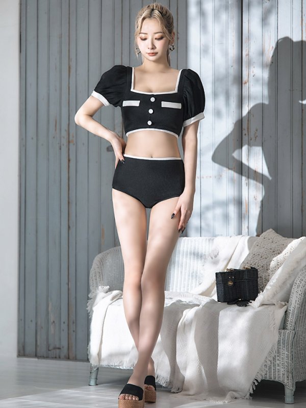 画像22: 【即日発送！】【ビキニ】韓国っぽパフスリパイピングビキニ 2点セット【水着】[YMT] (22)