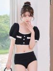 画像2: 【即日発送！】【ビキニ】韓国っぽパフスリパイピングビキニ 2点セット【水着】[FB01] (2)