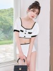 画像4: 【即日発送！】【ビキニ】韓国っぽパフスリパイピングビキニ 2点セット【水着】[FB01] (4)