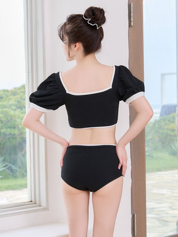 画像15: 【即日発送！】【ビキニ】韓国っぽパフスリパイピングビキニ 2点セット【水着】[FB01] (15)