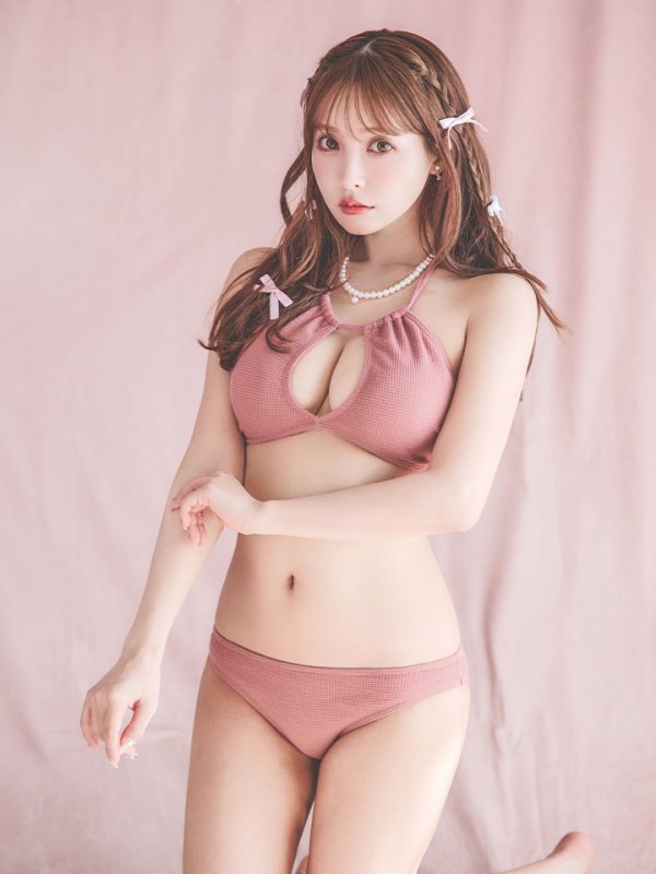 画像5: 【ビキニ】【水着】ホルターネックリブシンプルビキニ 2点セット[YMT] (5)