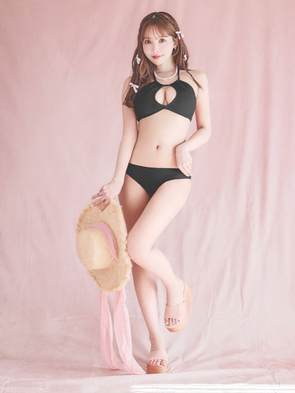 画像3: 【ビキニ】【水着】ホルターネックリブシンプルビキニ 2点セット[YMT] (3)