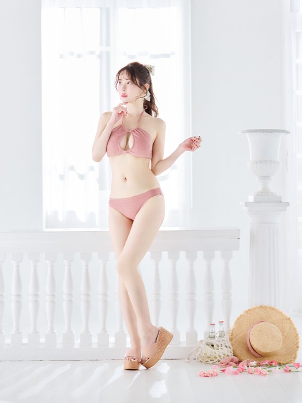 画像13: 【即日発送】【ビキニ】【水着】ホルターネックリブシンプルビキニ 2点セット[YMT] (13)