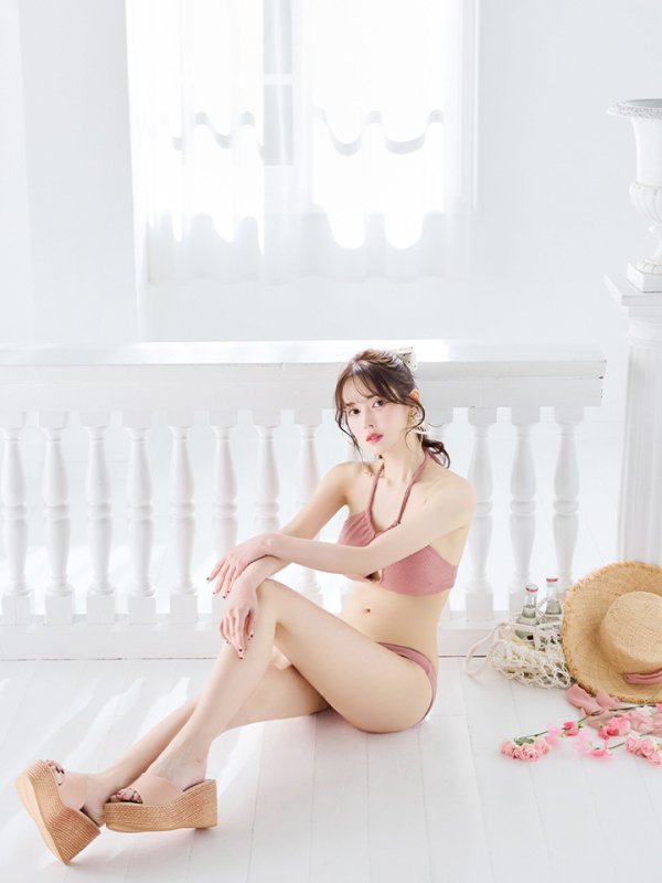 画像16: 【即日発送】【ビキニ】【水着】ホルターネックリブシンプルビキニ 2点セット[YMT] (16)