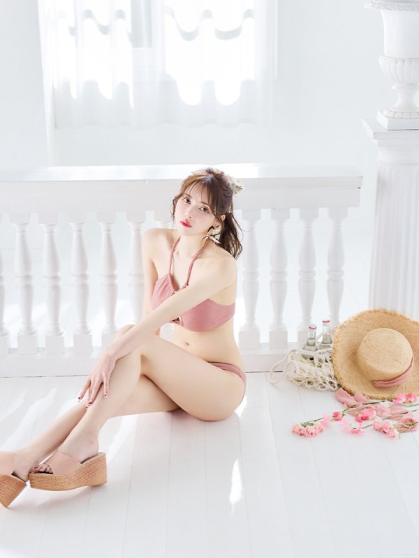 画像18: 【即日発送】【ビキニ】【水着】ホルターネックリブシンプルビキニ 2点セット[YMT] (18)