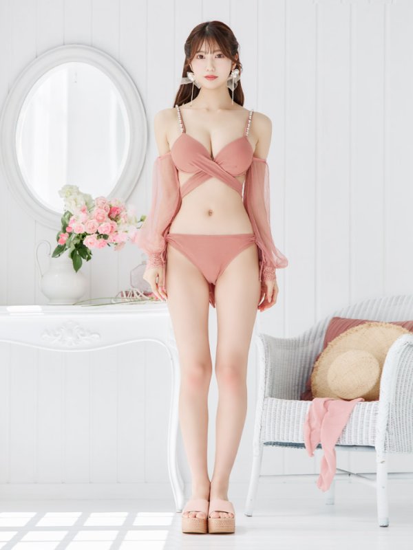 画像19: 【即日発送】【ビキニ】【水着】ふんわりシアー長袖ビキニ 2点セット[YMT] (19)