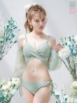 画像1: 【即日発送！】【ビキニ】【水着】ふんわりシアー長袖ビキニ 2点セット[YMT] (1)