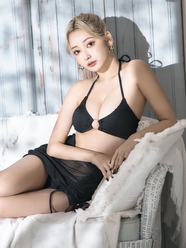 画像12: 【即日発送！】【ビキニ】【水着】シアースカート付きシンプルビキニ 3点セット[YMT] (12)