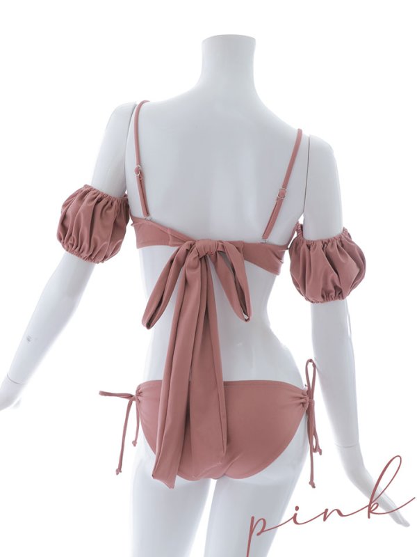 画像22: 【即日発送】【ビキニ】【水着】くしゅっとオフショル袖シンプルビキニ 2点セット[YMT] (22)