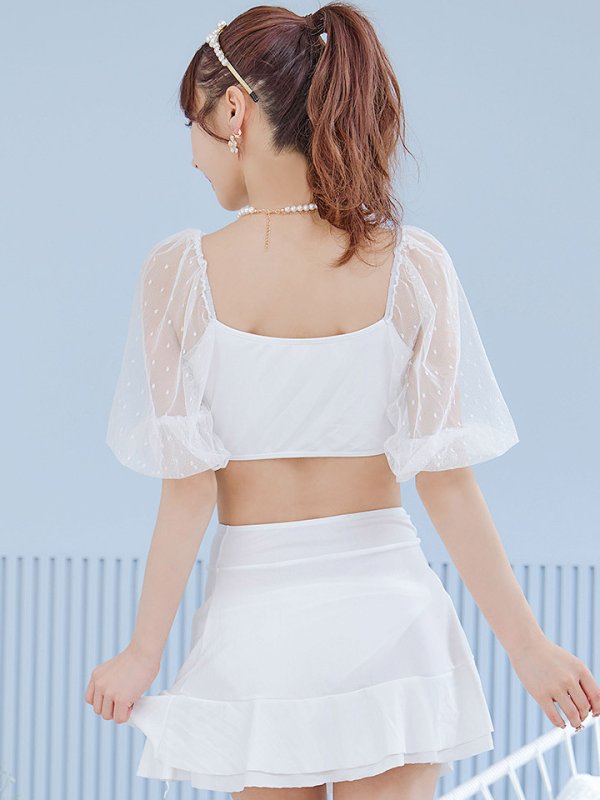 画像17: 【即日発送！】【ビキニ】【水着】ドットチュール袖バストフリルビキニ 3点セット[YMT] (17)