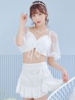 画像2: 【即日発送！】【ビキニ】【水着】ドットチュール袖バストフリルビキニ 3点セット[YMT] (2)