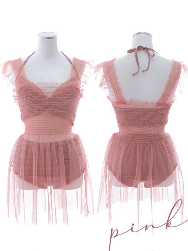 画像47: 【即日発送】【ビキニ】【水着】シアーチュニック付きハイウエストビキニ 3点セット[YMT] (47)