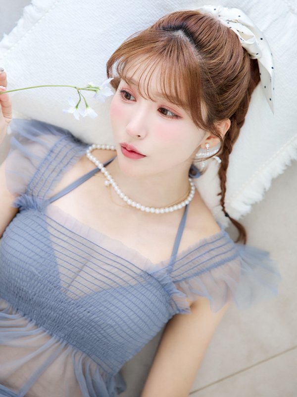 画像34: 【即日発送】【ビキニ】【水着】シアーチュニック付きハイウエストビキニ 3点セット[YMT] (34)