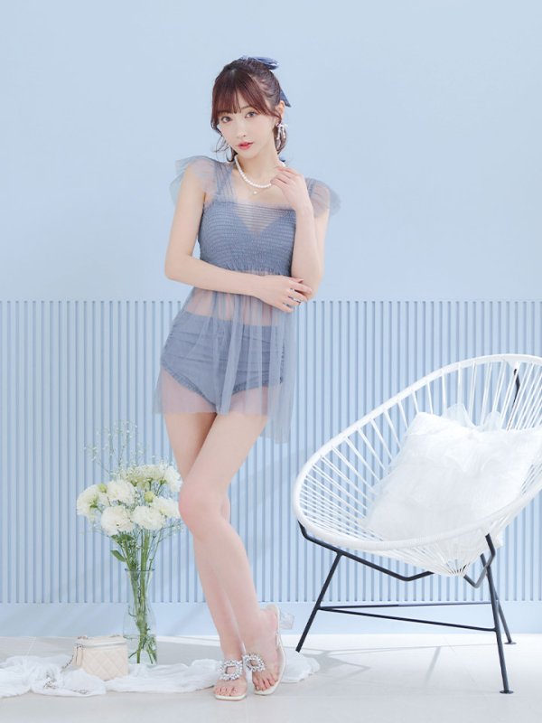 画像29: 【即日発送】【ビキニ】【水着】シアーチュニック付きハイウエストビキニ 3点セット[YMT] (29)