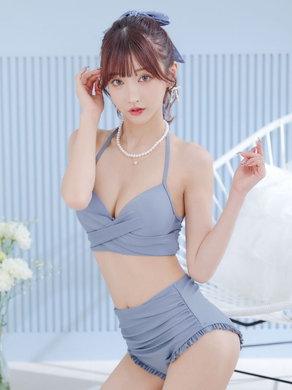 画像30: 【即日発送】【ビキニ】【水着】シアーチュニック付きハイウエストビキニ 3点セット[YMT] (30)