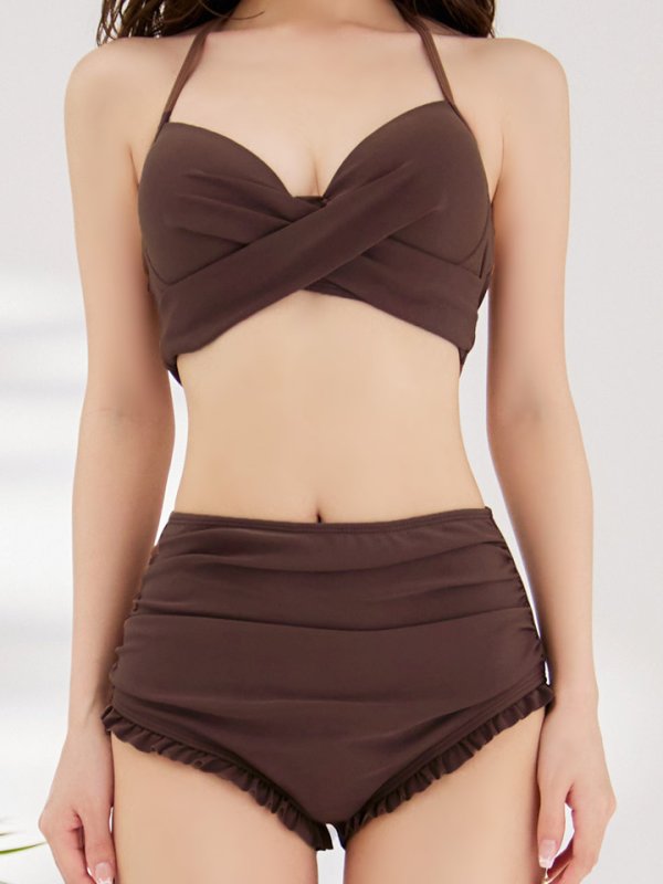 画像40: 【即日発送】【ビキニ】【水着】シアーチュニック付きハイウエストビキニ 3点セット[YMT] (40)