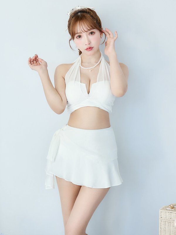 画像13: 【即日発送】【ビキニ】【水着】シアーホルターネックスカート付きビキニ 3点セット[YMT] (13)