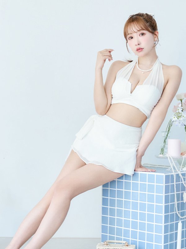 画像17: 【即日発送】【ビキニ】【水着】シアーホルターネックスカート付きビキニ 3点セット[YMT] (17)